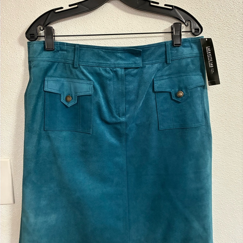 Lafayette 148 Teal Suede  Pencil Skirt NWT